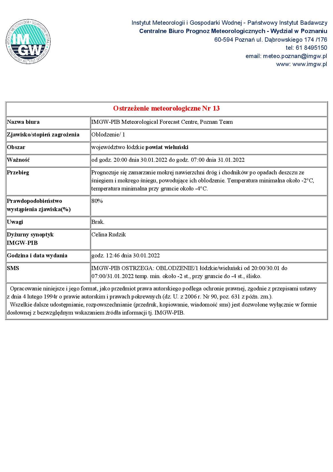 20220130 ostrzezenie meteo oblodzenie