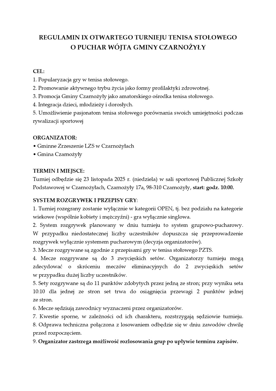 20251117 IX Otwarty Turniej Tenisa regulamin 1