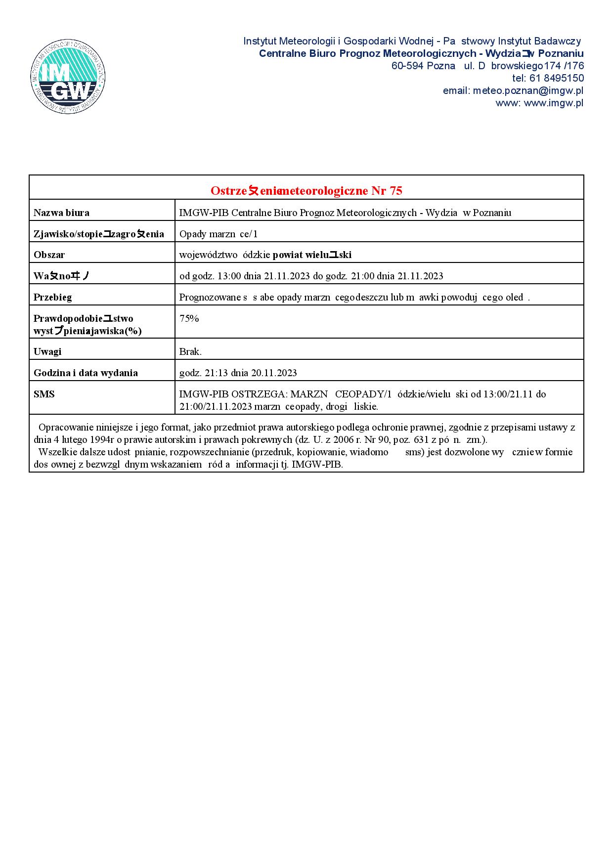 20231121 ostrzeżenie meteorologiczne page 001